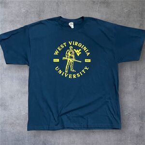 Alstyle Apparel Vintage Y2K West Virginia University Navy Yellow Tee Men's 2XL